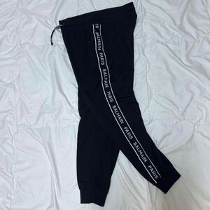 Balmain Black Track Pants with White Logo Tape